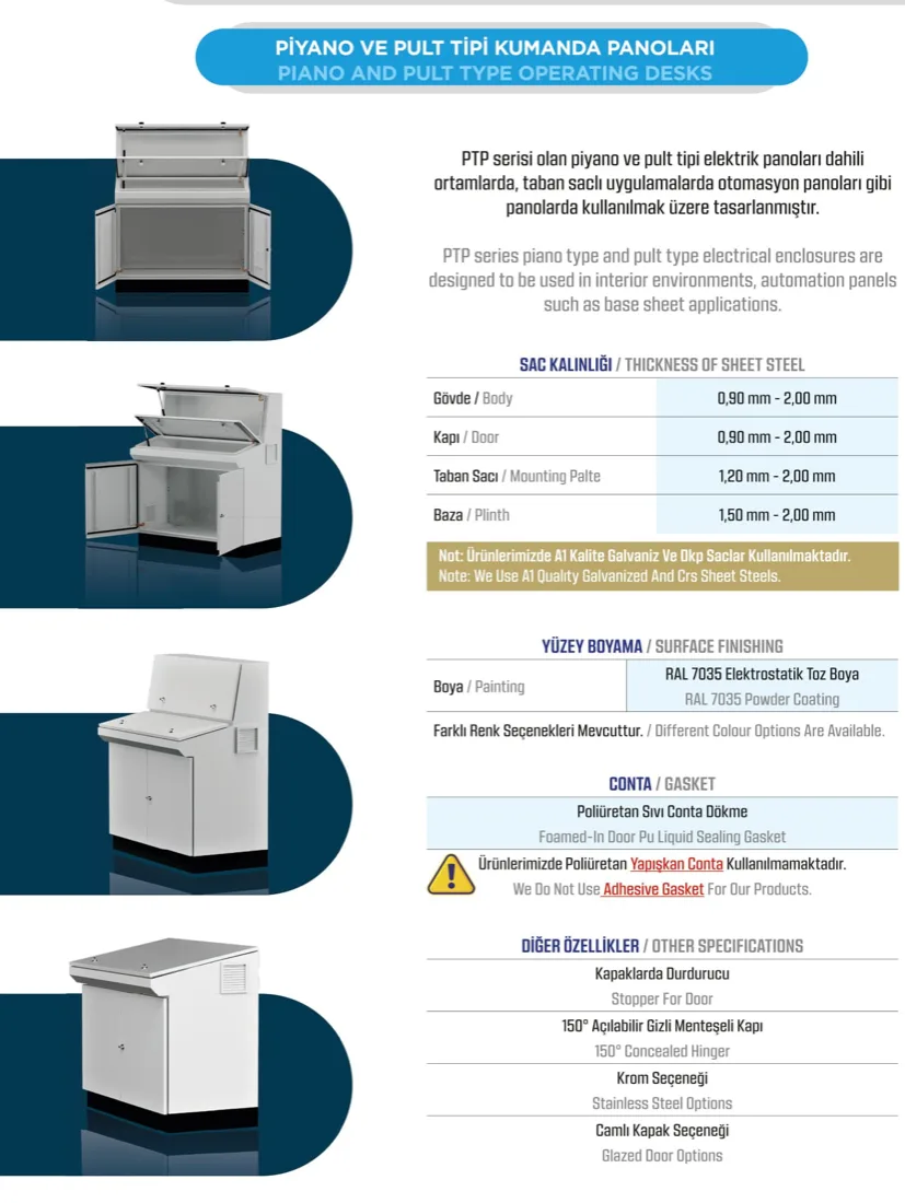 Piano and pult type operating desks technical sheet 1
